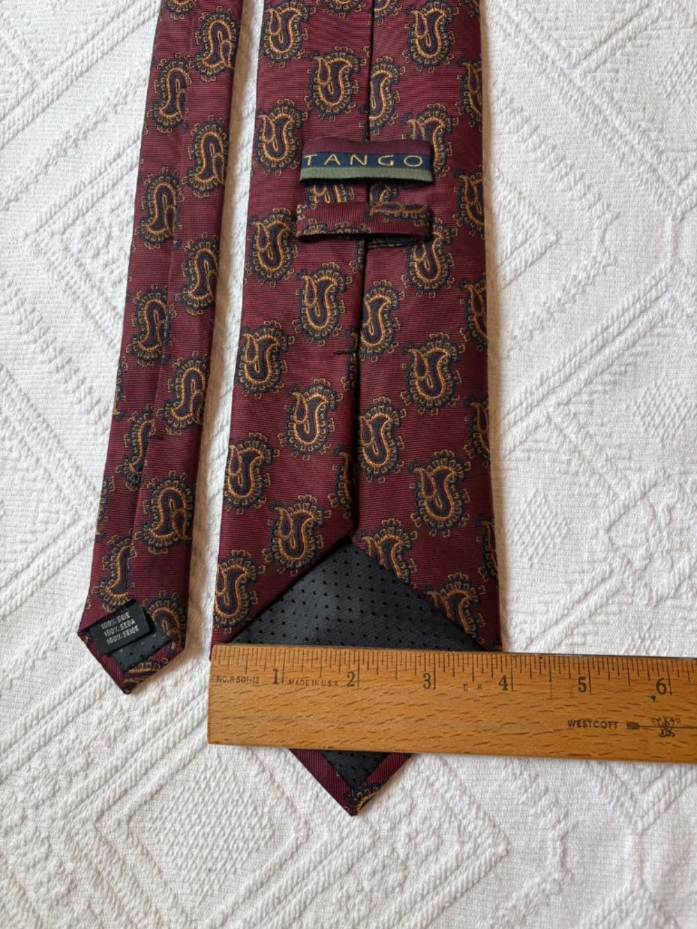 Vintage Tango 100% Silk Maroon Paisley Necktie - 4